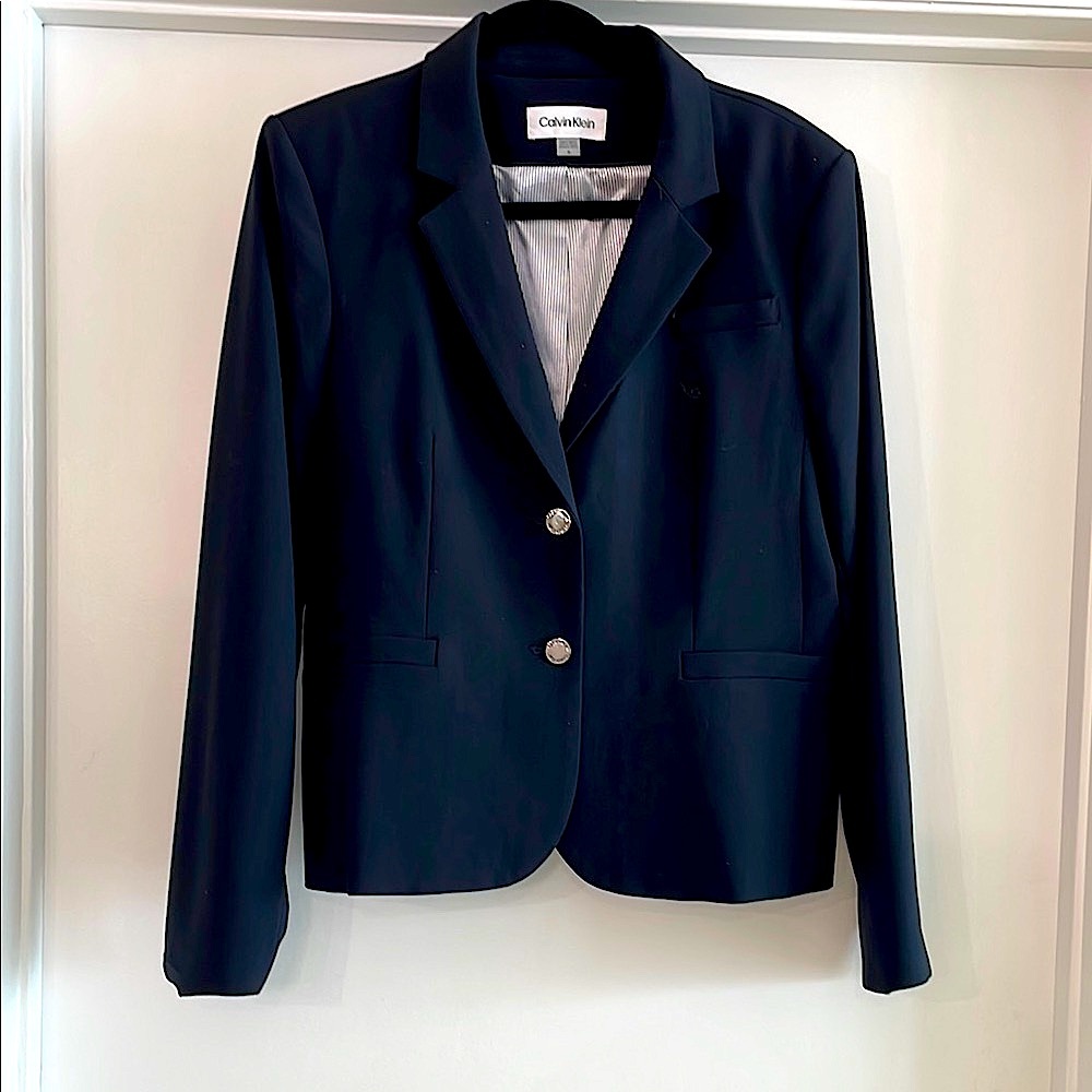 NWOT Formal Calvin Klein Blue Blazer Two-Button Tailored Suit Jacket